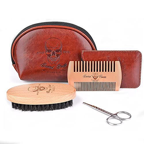 Menesia Beard Brush and Comb set, Boar Bristle Hair Beard Brush Kit with Smal...
