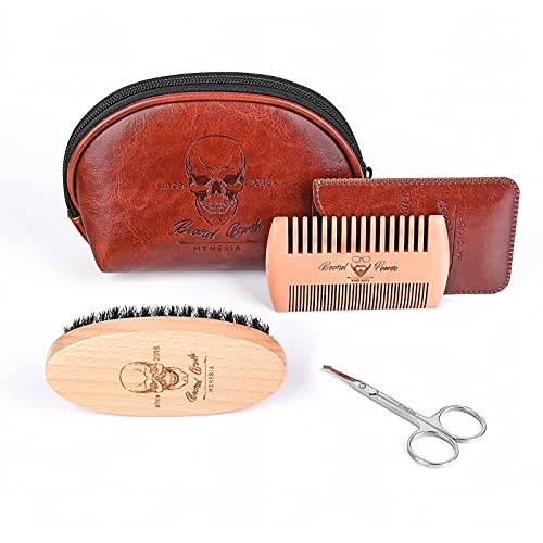 Menesia Beard Brush and Comb set, Boar Bristle Hair Beard Brush Kit with Smal...