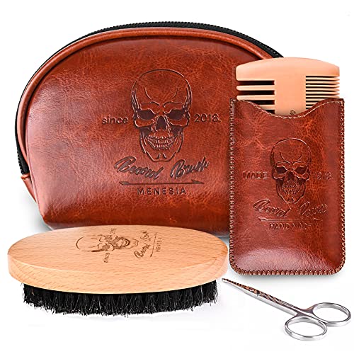 Menesia Beard Brush and Comb set, Boar Bristle Hair Beard Brush Kit with Smal...