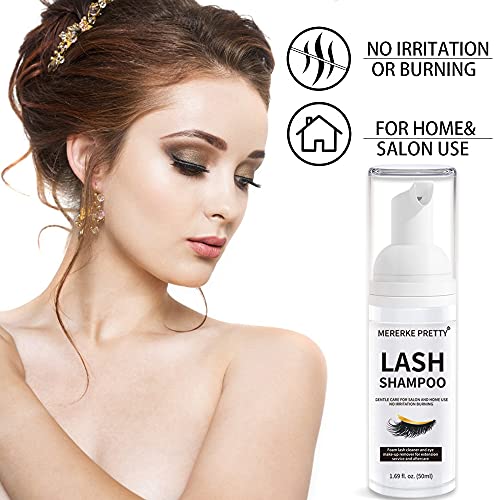 Eyelash Extension Shampoo 50 ml + Brush - Eyelid Foaming Cleanser - Sensitive...