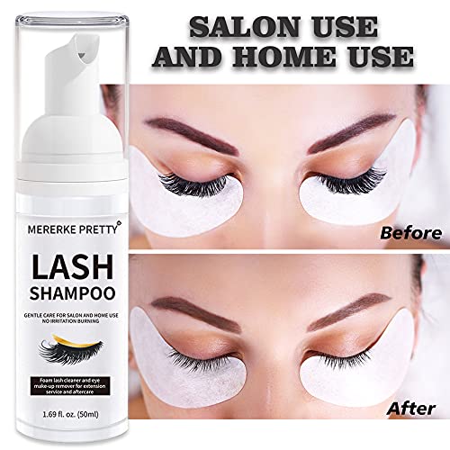 Eyelash Extension Shampoo 50 ml + Brush - Eyelid Foaming Cleanser - Sensitive...
