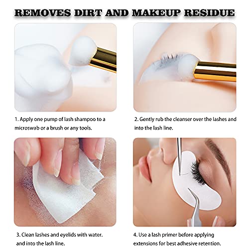 Eyelash Extension Shampoo 50 ml + Brush - Eyelid Foaming Cleanser - Sensitive...