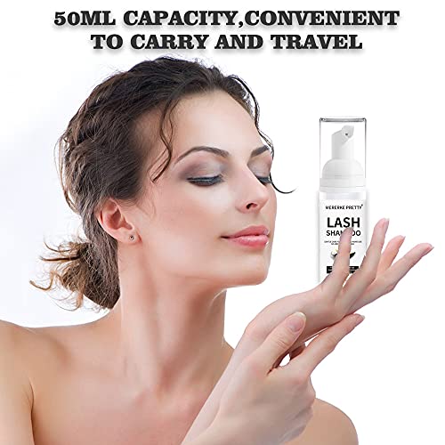 Eyelash Extension Shampoo 50 ml + Brush - Eyelid Foaming Cleanser - Sensitive...