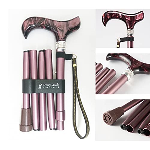 Merry Sticks Designer Folding Adjustable Walking Cane, Royal Burgundy with Th...