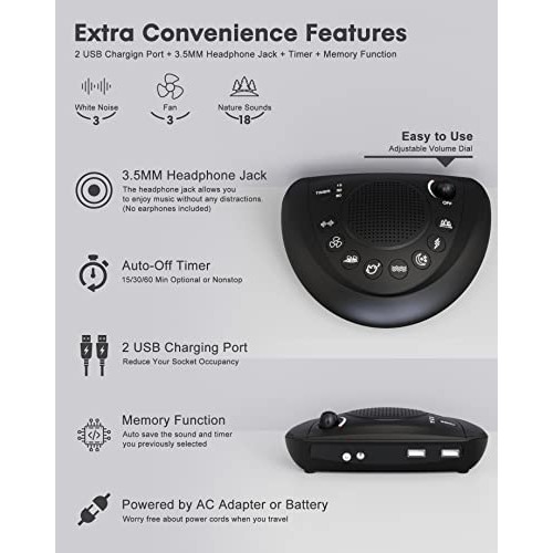 White Noise Machine – Portable Sound Machine Sleep Therapy with 24 Non Loopin...
