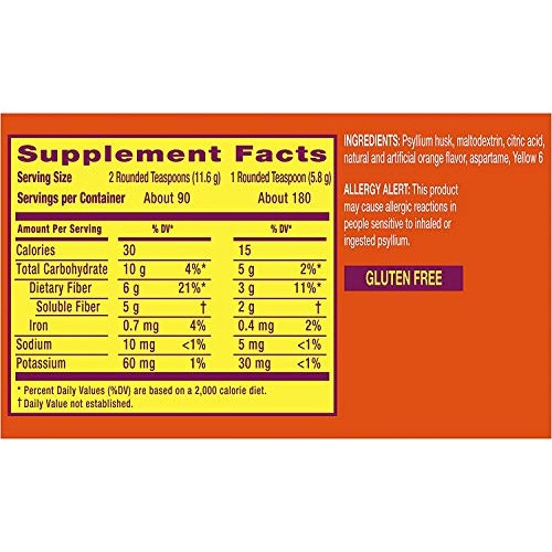 Metamucil Sugar-Free Fiber Supplement, 180 Servings, 4-in-1 Psyllium Husk Pow...