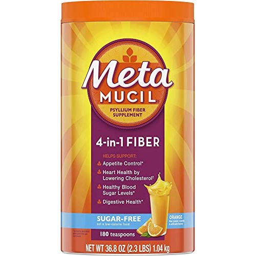 Metamucil Sugar-Free Fiber Supplement, 180 Servings, 4-in-1 Psyllium Husk Pow...