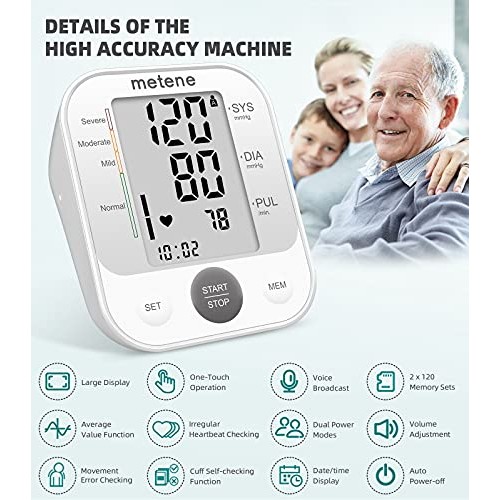 Metene Blood Pressure Monitor Upper Arm BP Cuff Machine, Automatic High Blood...