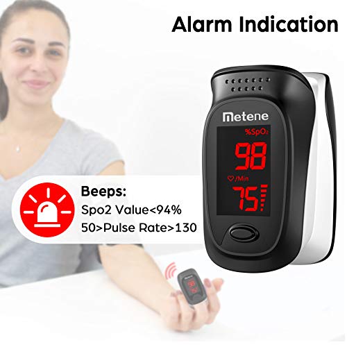 Metene Fingertip Pulse Oximeter, Blood Oxygen Saturation Monitor with Alarmin...