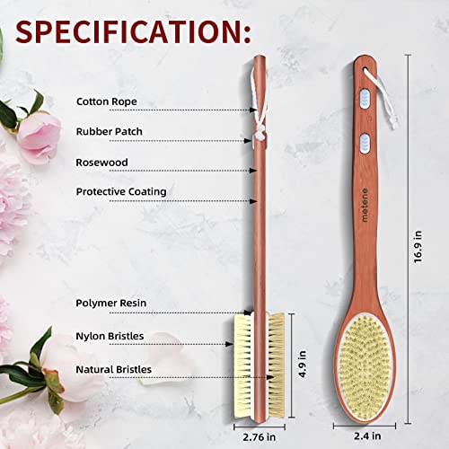 Metene Shower Brush with Upgrade 17-inch Rosewood Handle, Double-Sided Body B...
