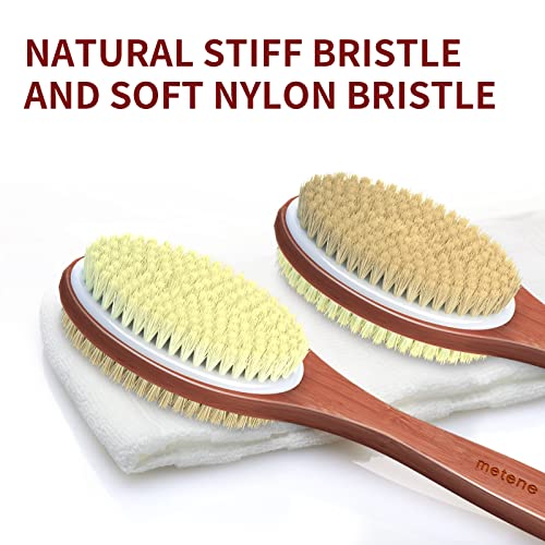 Metene Shower Brush with Upgrade 17-inch Rosewood Handle, Double-Sided Body B...