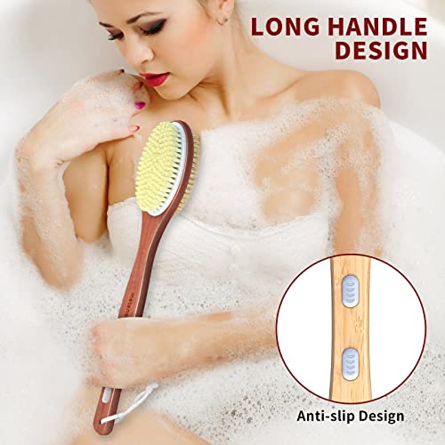 Metene Shower Brush with Upgrade 17-inch Rosewood Handle, Double-Sided Body B...