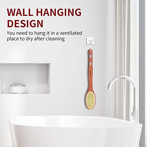 Metene Shower Brush with Upgrade 17-inch Rosewood Handle, Double-Sided Body B...