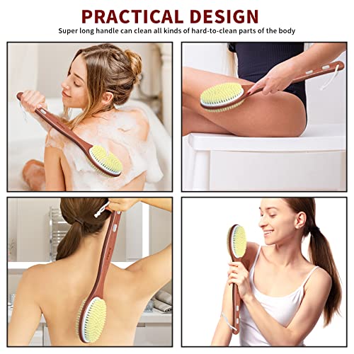 Metene Shower Brush with Upgrade 17-inch Rosewood Handle, Double-Sided Body B...