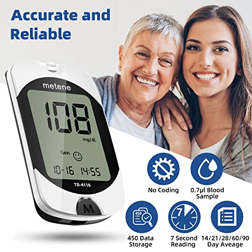 Metene TD-4116 Blood Glucose Monitor Kit, 100 Glucometer Strips, 100 Lancets,...