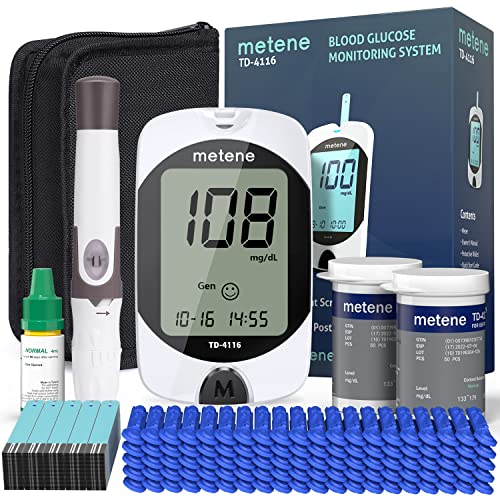 Metene TD-4116 Blood Glucose Monitor Kit, 100 Glucometer Strips, 100 Lancets,...
