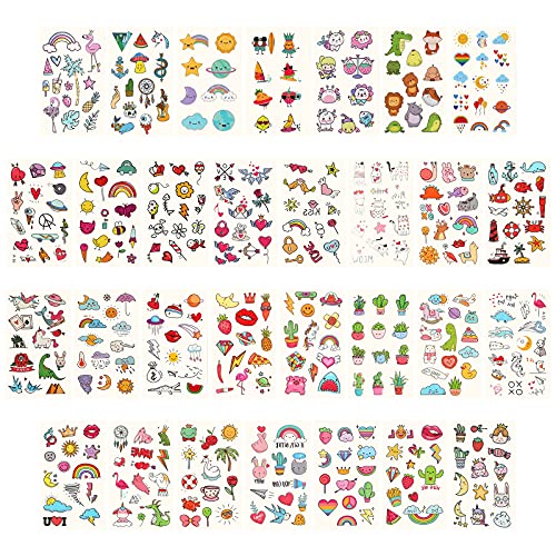 Metker 90 sheets (1000 patterns) kids waterproof Temporary Tattoos, children'...