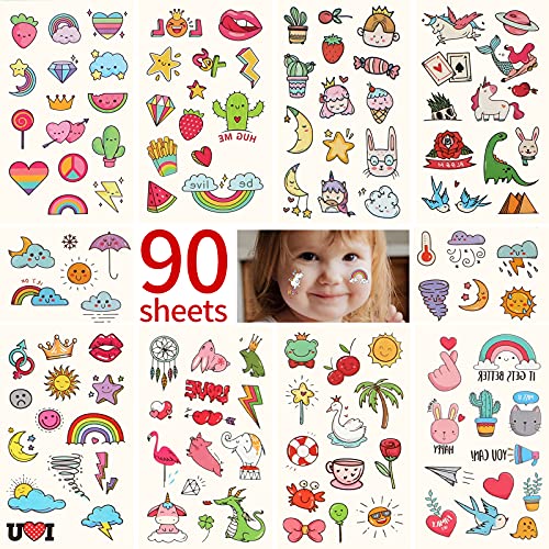 Metker 90 sheets (1000 patterns) kids waterproof Temporary Tattoos, children'...