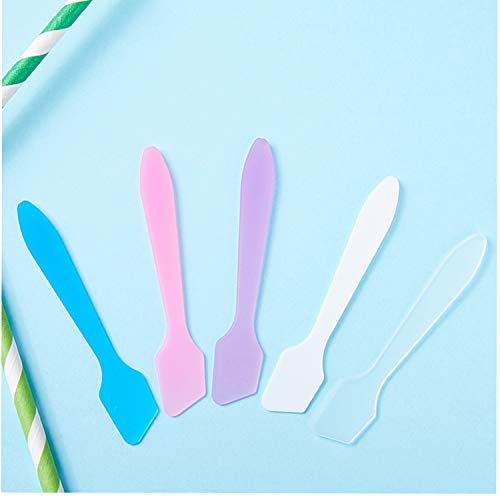 3.2 Inch 5 Color Plastic Cosmetic Spatulas, Disposable Makeup Tools Spoon for...