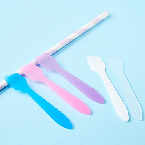 3.2 Inch 5 Color Plastic Cosmetic Spatulas, Disposable Makeup Tools Spoon for...