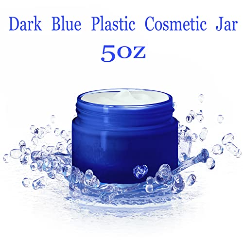 5 Ounce Blue Plastic Cosmetic Jars Wide Mouth Refillable Containers with Lids...