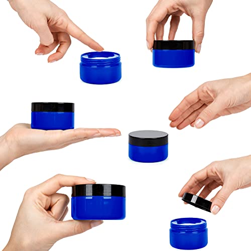 5 Ounce Blue Plastic Cosmetic Jars Wide Mouth Refillable Containers with Lids...