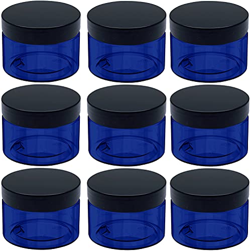 5 Ounce Blue Plastic Cosmetic Jars Wide Mouth Refillable Containers with Lids...