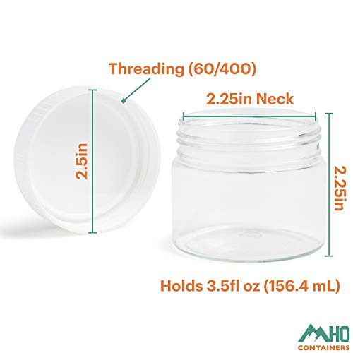 MHO Containers | Clear Refillable PET Containers, White Screw-On Lid, BPA/Par...