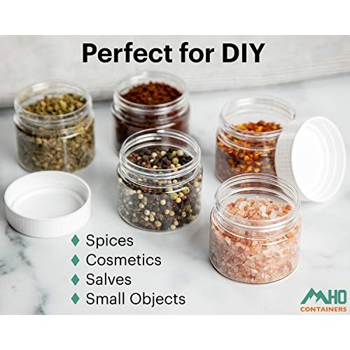 MHO Containers | Clear Refillable PET Containers, White Screw-On Lid, BPA/Par...