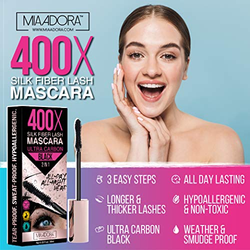 400X Pure Silk Fiber Lash Mascara [Ultra Black Volume and Length], Longer & T...