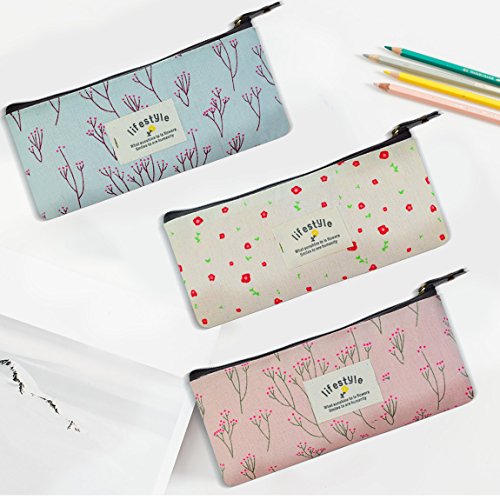 Miayon Countryside Flower Floral Pencil Pen Case Cosmetic Makeup Bag Set of 3...