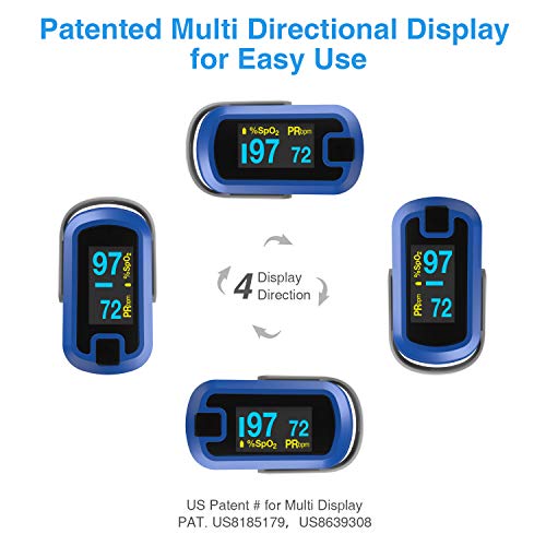 mibest OLED Finger Pulse Oximeter, O2 Meter, Dual Color White/Blue