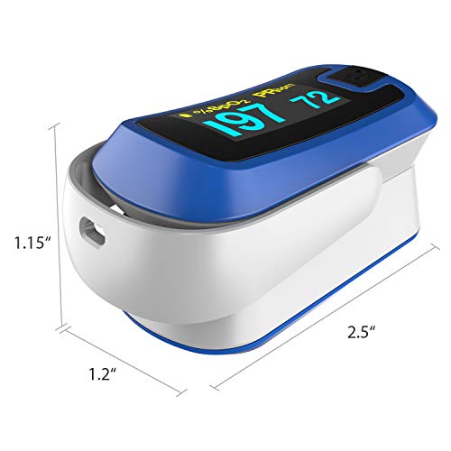 mibest OLED Finger Pulse Oximeter, O2 Meter, Dual Color White/Blue
