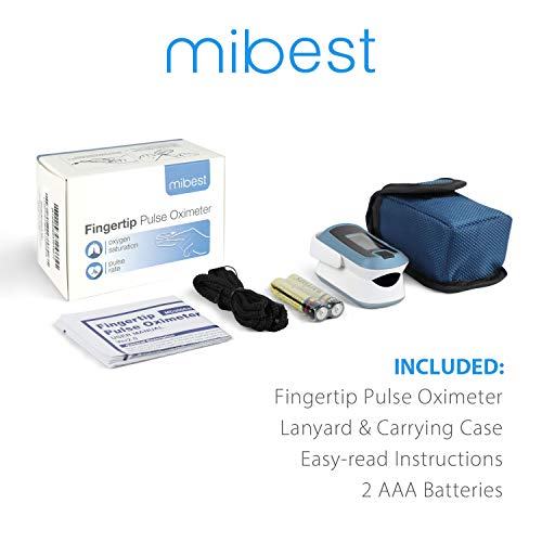 mibest OLED Finger Pulse Oximeter, O2 Meter, Dual Color White/Light Blue