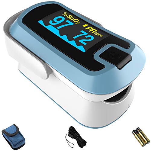 mibest OLED Finger Pulse Oximeter, O2 Meter, Dual Color White/Light Blue