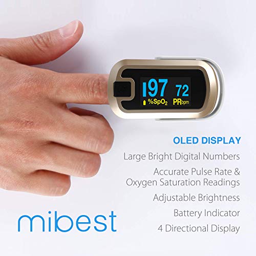 mibest OLED Finger Pulse Oximeter, O2 Meter, Dual Color White/Luxury Gold
