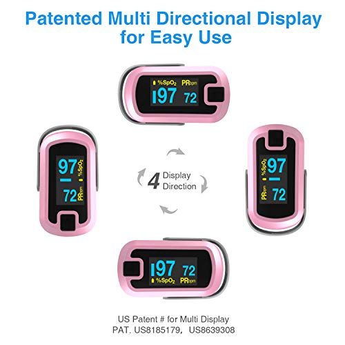 mibest OLED Finger Pulse Oximeter, O2 Meter, Dual Color White/Pink