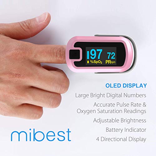 mibest OLED Finger Pulse Oximeter, O2 Meter, Dual Color White/Pink