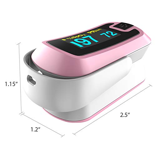 mibest OLED Finger Pulse Oximeter, O2 Meter, Dual Color White/Pink