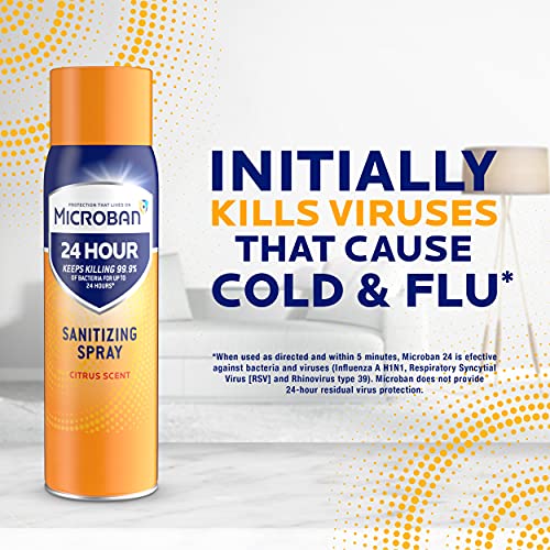 Microban Disinfectant Spray, 24 Hour Sanitizing and Antibacterial Spray, Sani...