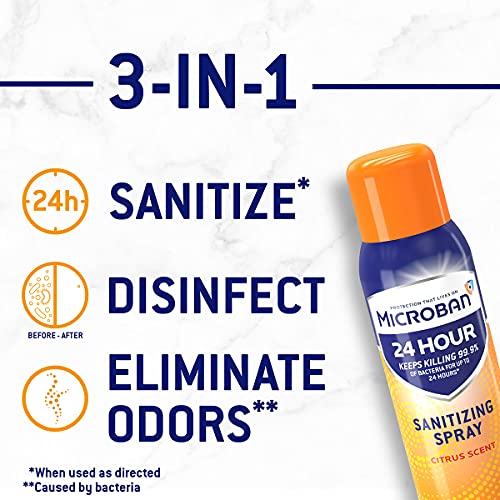 Microban Disinfectant Spray, 24 Hour Sanitizing and Antibacterial Spray, Sani...