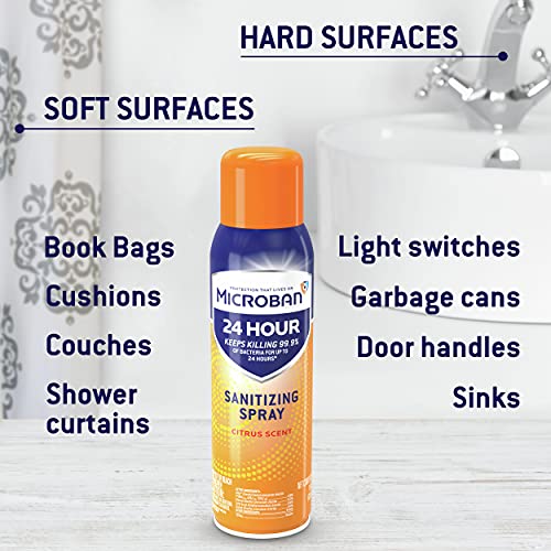 Microban Disinfectant Spray, 24 Hour Sanitizing and Antibacterial Spray, Sani...