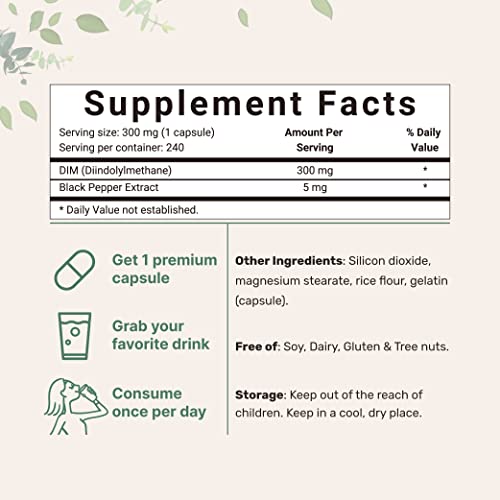 DIM Active Supplement, DIM 300mg, 240 Capsules (8 Months Supply), 2 in 1 Form...