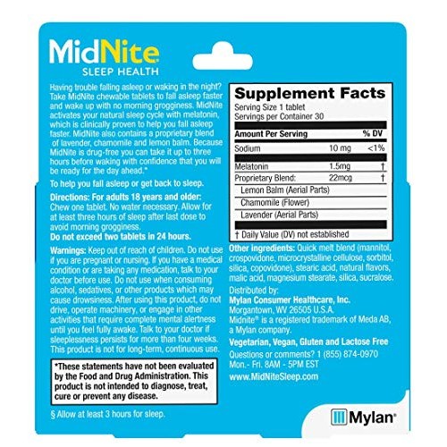 MidNite Drug-Free Sleep Aid, Chewable Tablets, Cherry Flavored, 30 Count, Mel...