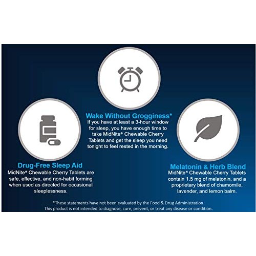 MidNite Drug-Free Sleep Aid, Chewable Tablets, Cherry Flavored, 30 Count, Mel...