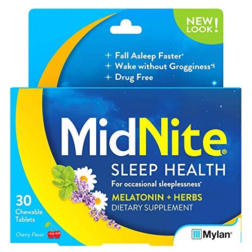MidNite Drug-Free Sleep Aid, Chewable Tablets, Cherry Flavored, 30 Count, Mel...