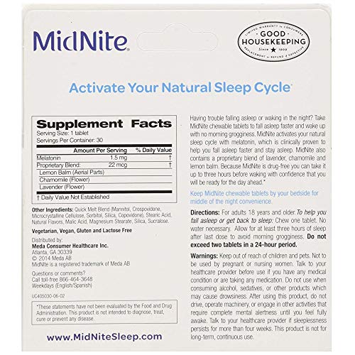 MidNite Sleep Aid For Occasional Sleeplessness, 30 Chewable Cherry Tablets Ea...