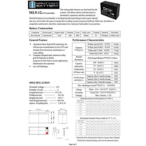 Mighty Max Battery 12V 9Ah SLA Battery Replacement for Acorn Stairlift - 2 Pa...