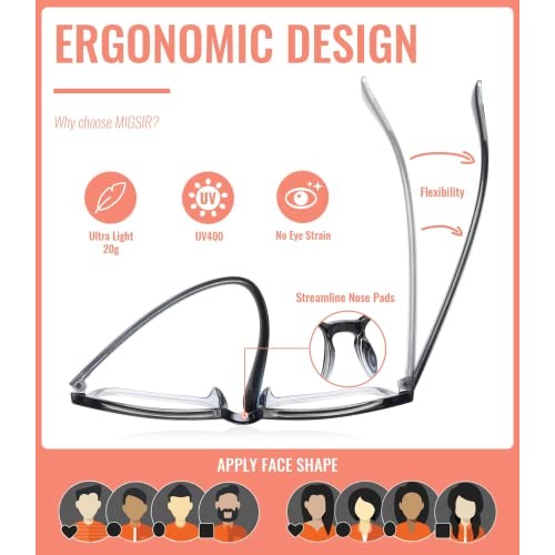 MIGSIR Blue Light Blocking Glasses for Women Men, 5 Pack Gaming Computer Glas...