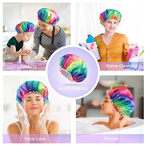 mikimini Shower Cap for Women , Reusable Shower Cap for Kids, Double Waterpro...
